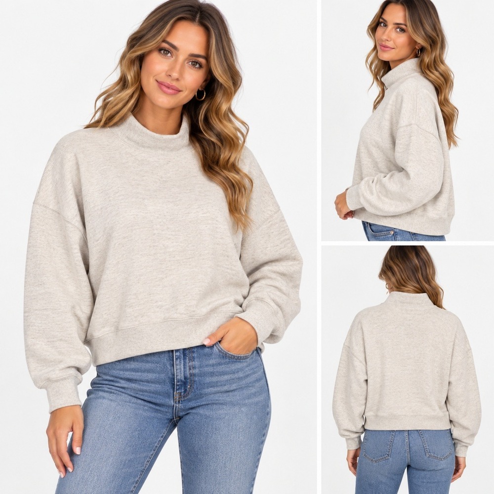 Offline By Aerie Snowday Oversized Mock Neck Knit Sweater Womens XL Cream Beige